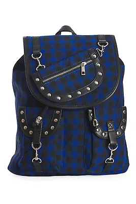 £32.99 • Buy BANNED Apparel Blue Tartan Punk Emo Rockabilly Gothic Studded Yamy Bag Backpack