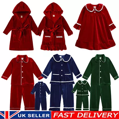 Kids Baby Christmas Pyjamas Xmas Velvet Nightgown Bathrobes Tops Pants Sleepwear • £19.07