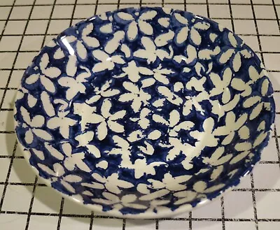 Pier 1  La Primula Bowl Cobalt Blue White Flowers Made In Italy 8.25  • $13