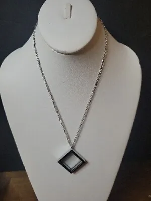 New Square Glass See Through Pendant Necklace Locket Keepsake Necklace Black • $16.20