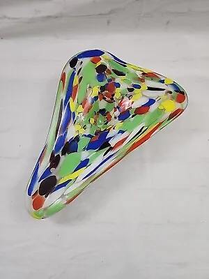 Vintage Mid Century Modern Three Sided Murano Art Glass Dish Boomerang 12  • $29.95