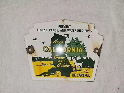 Vintage Prevent Forest Fires Porcelain Sign California Smokey Bear Camp Gas Oil • $9.50