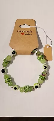 Green Evil Eye Beaded Stretch Protection Mal De Ojo Kabbalah Luck Bracelet. • $9.98