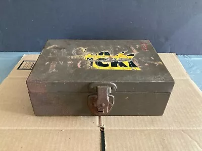 Vintage Army Green Metal Lock Box 10.5  By 7  By 3.75  No Keys • $10