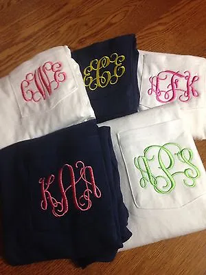 MONOGRAMMED Long Sleeve Pocket Tee T-SHIRT S-XL  100% Cotton • $25