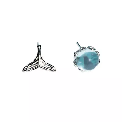 Mermaid Tail Tear Teardrop Whale Fish Tail Glass Ball Silver Studs Earrings New • $0.01