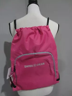 NWT Swiss Gear SwissGear Cinch Drawstring Backpack Pink Sports Bag Zip Pocket 8 • $28