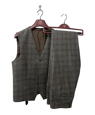 Mens's - NEXT - Regular Check Suit Waistcoat & Trousers Set - Brown / Grey • £32.99