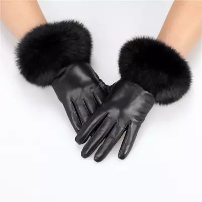 New Wholesale Women Real Leather Gloves With Rabbit Fur Cuffs Sheepskin Mittens • $43.87