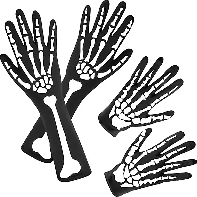 2 Pairs Skeleton Gloves Full Finger Skeleton Gloves Black Long Arm Hand Skeleton • $13.03