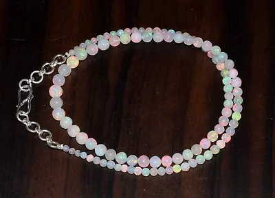 16''Ethiopian Opal Gemstone Smooth Balls Beads Necklace 925 Sterling Silver B-08 • $45