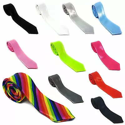 Mens Premium Silk Satin Solid Plain Tie Necktie Slim Tie Wedding Party Formal UK • £5.99