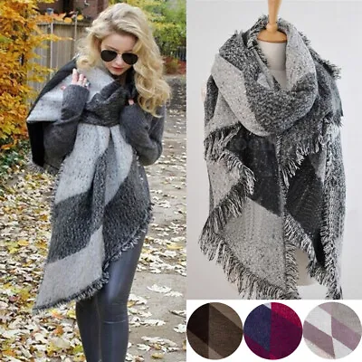 £11.49 • Buy Large Ladies Stylish Plaid Blanket Scarf Girls Winter Warm Wrap Cashmere Shawl