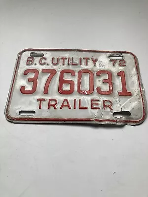 Vintage License Plate Utility Trailer 1972 B.C. Canada Small Collectable Plate • $21.91