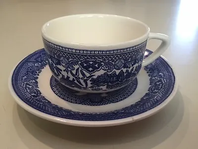 VINTAGE ROYAL USA BLUE WILLOW FLAT CUP AND MATCHING SAUCER One Set • $5.99