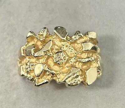 Huge 14k Yellow Gold Nugget Hammered Gold Thick Large Ring Sz11 9.60g • $695