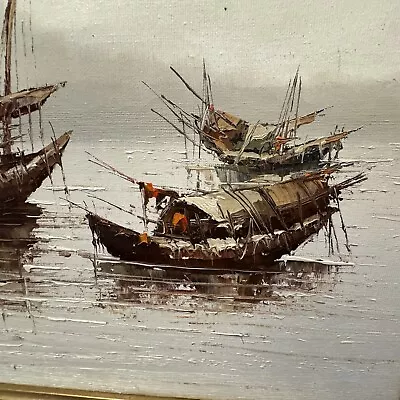 Two Oil Paintings Matted Framed And Signed By P Wong JUNK BOATS IN ORANGE • $65