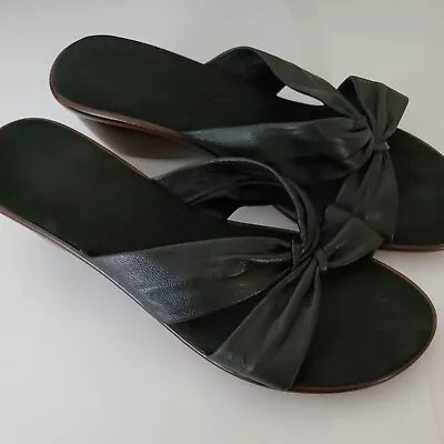 Onex Women's Black Wedge Sandal Slip On Made In USA - Size 10 Reduced To $15.99 • $15.99