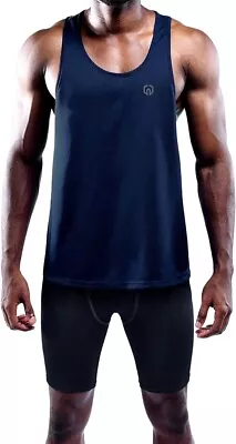 NELEUS Men's Dry Fit Y-Back Muscle Tank Top Navy Blue Size Medium • $8.99