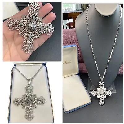 Vintage MINT Trifari  Pendant Necklace Maltese Cross Pendant NEW In Box 26” • $85