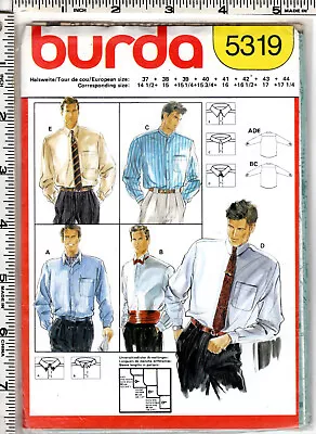 Vintage BURDA Sewing Craft Pattern #5319 Men's Shirt 14½-17¼ UNCUT Open Package • $9.99