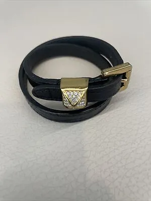 Michael Kors Women's Black Leather Double Wrap Bracelet With Gold Accents • $48