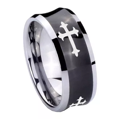 8mm Christian Cross Religious Concave Black Mens Tungsten Ring • $14.99