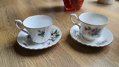 Two Vintage Royal Albert/house Geobel Mismatched China Cups & Saucers Blue Pink • £4.95