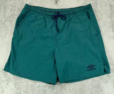 Vintage UMBRO Shorts 80s 90s Soccer Futball Med Green Striped Embroider Logo USA • $39.90