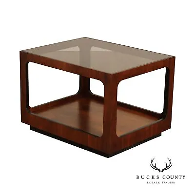 Lane Mid Century Modern Walnut And Smoked Glass Coffee Table • $895