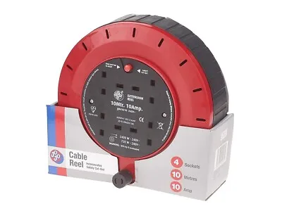 10m Cable Reel 4 Way Extension Lead 10Amp Electric Plug Socket 240V Cassette • £14.99