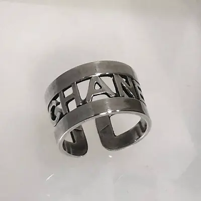 CHANEL Vintage Ring Hollow Design Signature Silver Plate Size 6.5 52 • $238.45