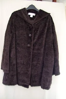 Ladies Brown Swing Coat Faux Lambs Wool Size 18 • £30