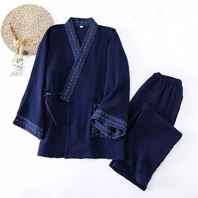 Men's Pajamas Set Cotton Sleepwear Japanese Yukata Kimono Bathrobe Robe Pants • $32.04