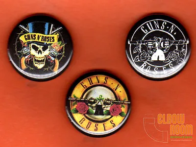 Set Of Three 1  Guns N Roses Pins Buttons Axl Slash Duff Rock Metal  • $3.75