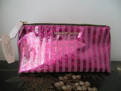 Victoria's Secret Original PINK Signature Stripes Cosmetic Make Up Case Bag  NEW • $25.99