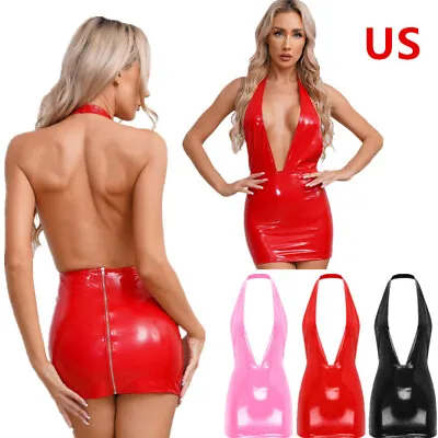 Women's Shiny Party Dress Faux Leather Zipper Nightwear Backless Bodycon Dresses • $7.03