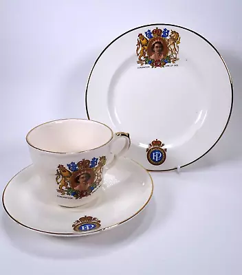 Victoria Pottery Fenton 1953 Queen Elizabeth Coronation Cup Saucer Plate Trio • £6.99