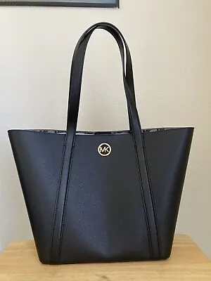 MICHAEL KORS Hadleigh Large Double Handles Black Leather Tote Shoulder Bag NWT • $99.99