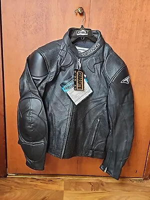 Teknic Black Padded Leather Motorcycle Motocross Racing Jacket Size 44/54 • $129.99