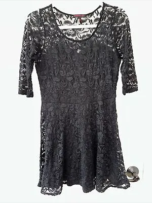 Material Girl Women's Large 3/4 Sleeve Black Lace Dress Lined Short EUC • $14.44