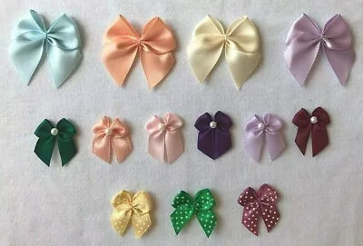 36 Satin Mini Bows Trim Sewing Appliques Ribbon Crafts Scrapbooking Pearl Dots • $6.50