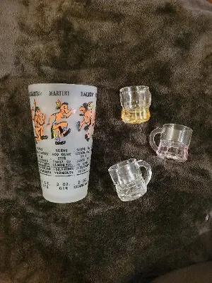 VTG Frosted Glass Cocktail Shaker With Recipes & 3 Mini Mugs. Federal Glass Co. • $29.99