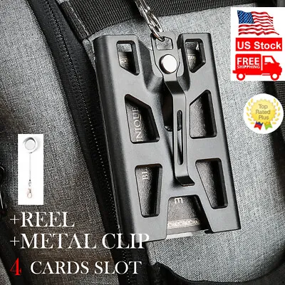 ID Badge Holder With Reel Clip 4 Card Slot Heavy Duty Wallet Vertical Case • $20.99