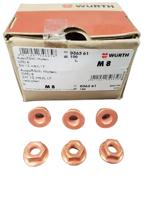 £28.25 • Buy  WURTH® M8 Copper Flashed Exhaust Manifold Flanged Nuts VW - Audi Mercedes Fiat