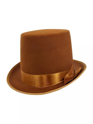 Adult Brown Tall Top Hat Steampunk Victorian Wonka Party Costume Accessory Prop • $19.99