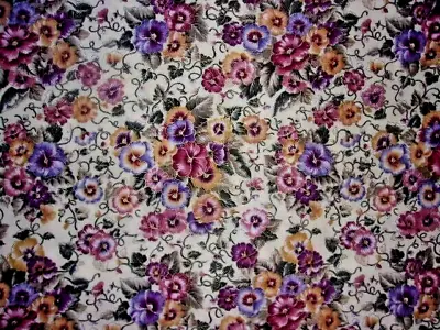 Pansies Gold Etched Colorful  Vintage  New Cotton Fabric  43  X 44  • $10.99
