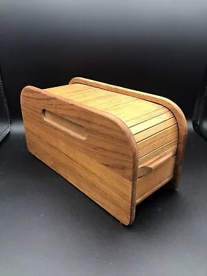 Vintage EIN Quality Teak Roll Top Storage Box Yacht RV Organizer 11.5x4.75x6” • $28