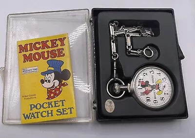 Mickey Mouse Bradley Train Mechanical Pocket Watch RUNS • $59.98