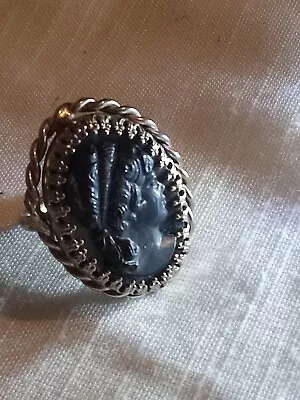 Vintage Black Intaglio Cameo Ring Size 7 Adjustable • $10